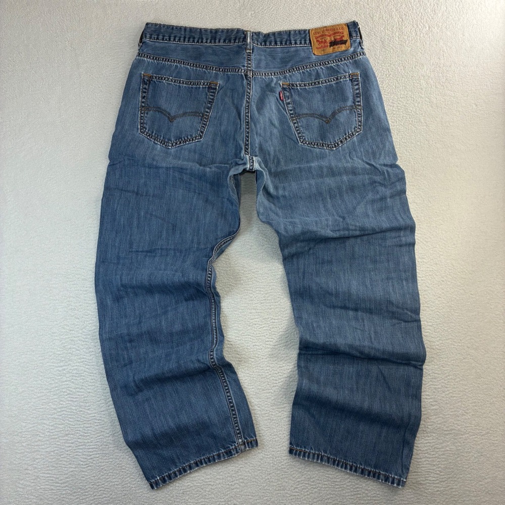 Levis 569 Loose Straight Jeans Men 36x32 Blue Faded Skater Baggy Whiskered